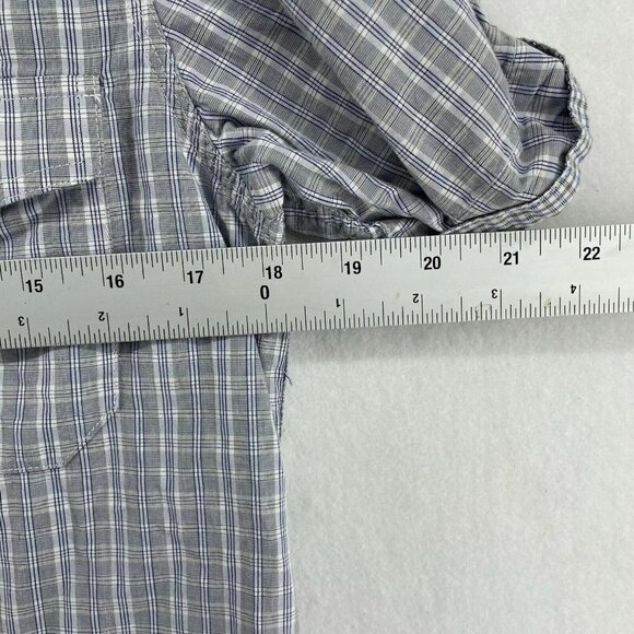 Brilliant Colours by Velour Button Shirt Men’s Sz S Blue Plaid Roll-Tab Pockets - Picture 3 of 12